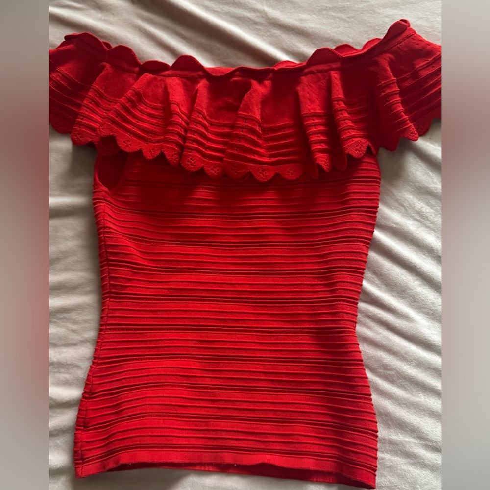 Red Off-Shoulder Ruffle Top